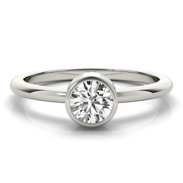 White gold Bezel Set Round Solitaire Engagement Ring with Classic Band