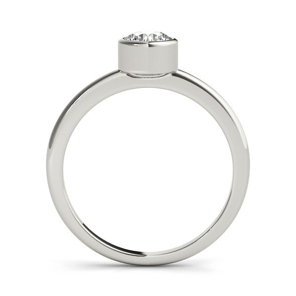 Platinum Bezel Set Round Solitaire Engagement Ring with Classic Band