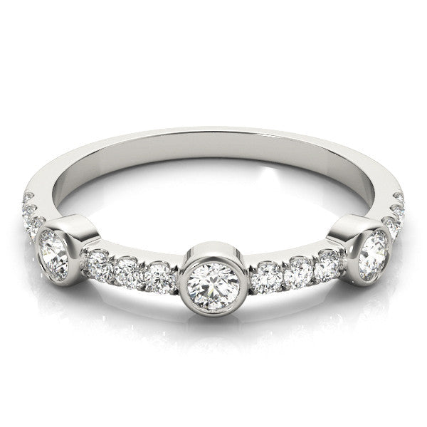 Silver Bezel Set Round Diamond Pavé Band