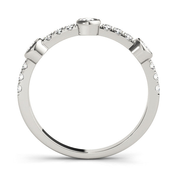 Silver Bezel Set Round Diamond Pavé Band