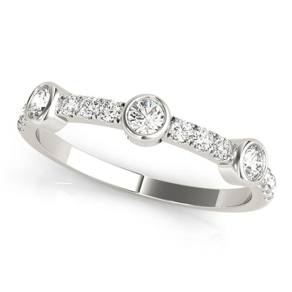 Silver Bezel Set Round Diamond Pavé Band