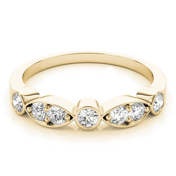 Yellow gold Bezel Set Round Diamond Marquise Band