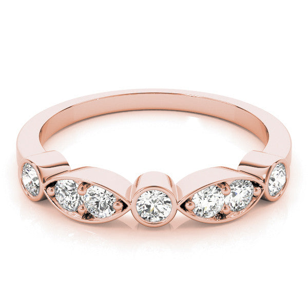 Rose gold Bezel Set Round Diamond Marquise Band