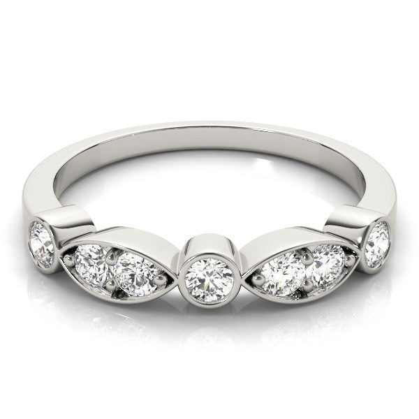 White gold Bezel Set Round Diamond Marquise Band