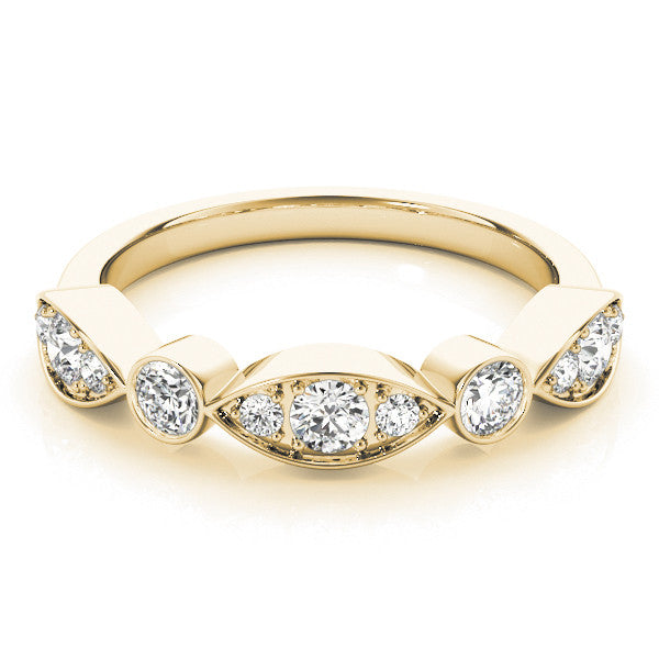Yellow gold Bezel Set Marquise and Round Diamond Contour Band