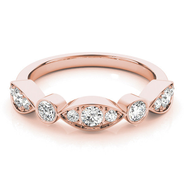 Rose gold Bezel Set Marquise and Round Diamond Contour Band