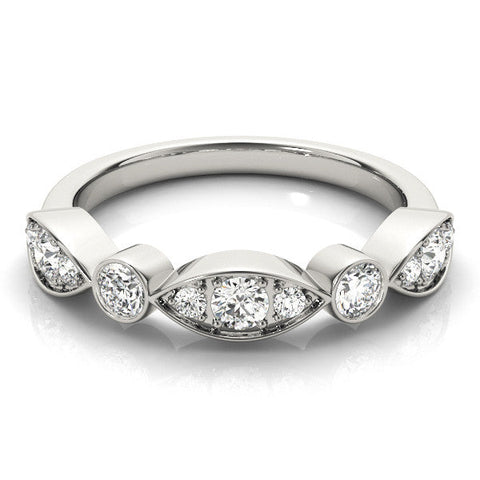 White gold Bezel Set Marquise and Round Diamond Contour Band