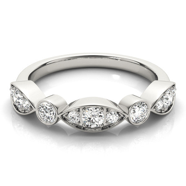 Platinum Bezel Set Marquise and Round Diamond Contour Band