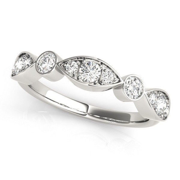 Platinum Bezel Set Marquise and Round Diamond Contour Band