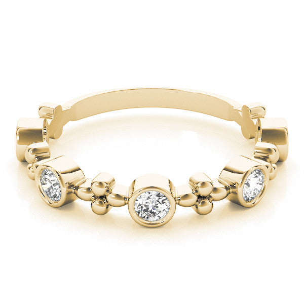 Yellow gold Bezel Set Round Diamond Floral Eternity Band