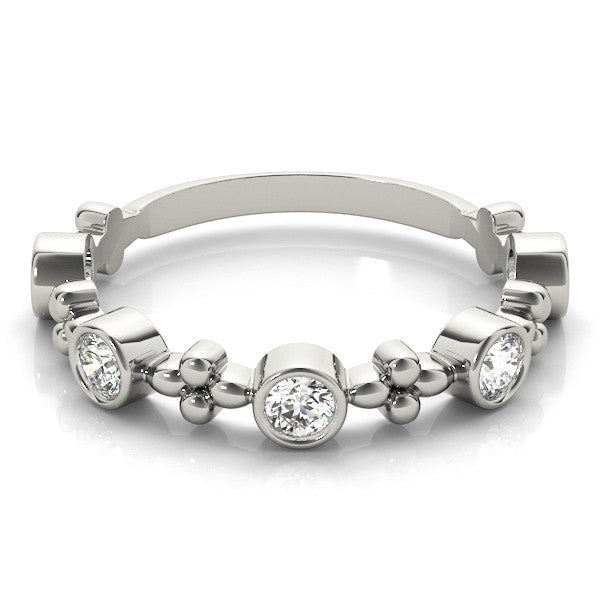 White gold Bezel Set Round Diamond Floral Eternity Band