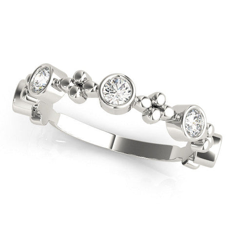 Platinum Bezel Set Round Diamond Floral Eternity Band