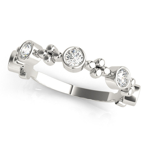 White gold Bezel Set Round Diamond Floral Eternity Band