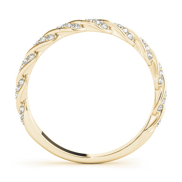 Yellow gold Twisted Pave Round Diamond Eternity Band with Shared Prong Setting