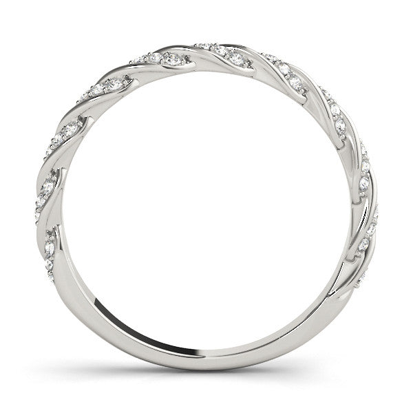 Silver Twisted Pave Round Diamond Eternity Band with Shared Prong Setting