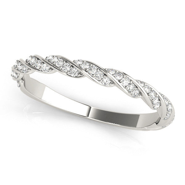 White gold Twisted Pave Round Diamond Eternity Band with Shared Prong Setting