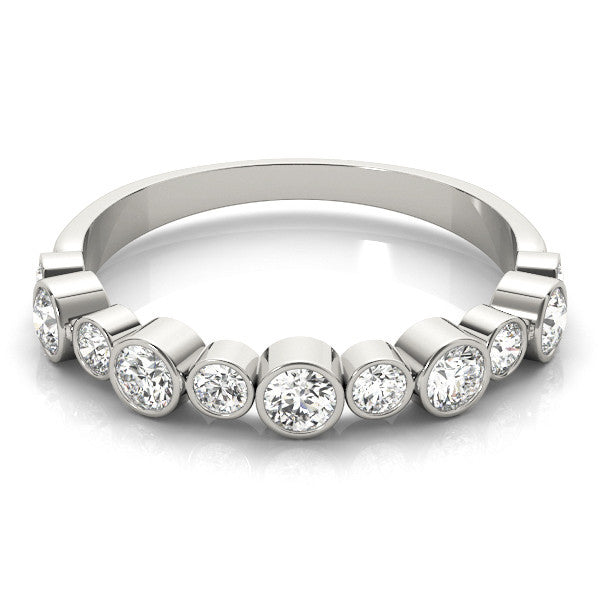 Silver Bezel Set Round Diamond Half Eternity Band
