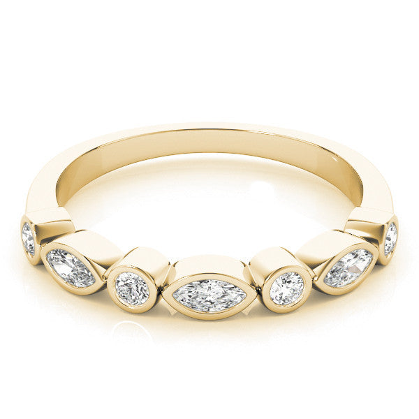 Yellow gold Bezel Set Marquise and Round Diamond Stackable Band