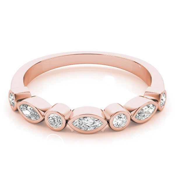 Rose gold Bezel Set Marquise and Round Diamond Stackable Band