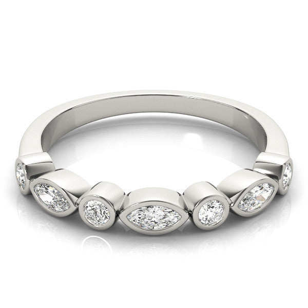 Silver Bezel Set Marquise and Round Diamond Stackable Band