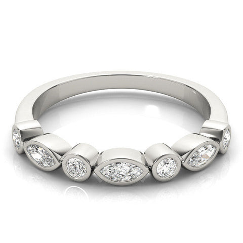 White gold Bezel Set Marquise and Round Diamond Stackable Band