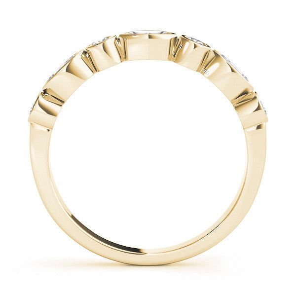Yellow gold Bezel Set Marquise and Round Diamond Stackable Band