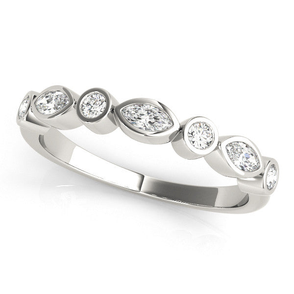 White gold Bezel Set Marquise and Round Diamond Stackable Band