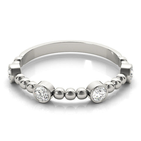 Platinum Bezel Set Round Diamond Beaded Band