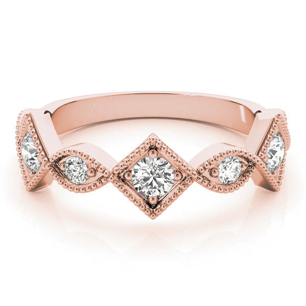 Rose gold Milgrain Diamond Marquise and Square Band with Bezel Setting