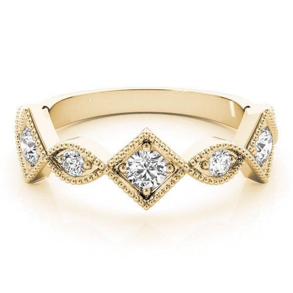 Yellow gold Milgrain Diamond Marquise and Square Band with Bezel Setting