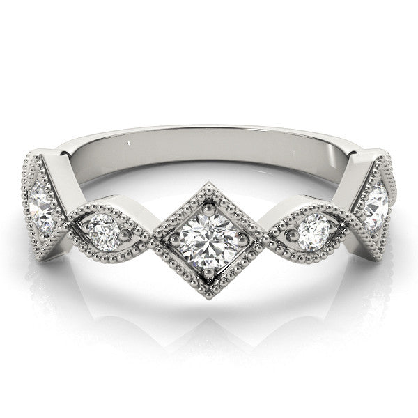Platinum Milgrain Diamond Marquise and Square Band with Bezel Setting