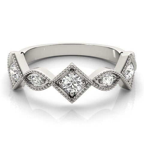 Silver Milgrain Diamond Marquise and Square Band with Bezel Setting