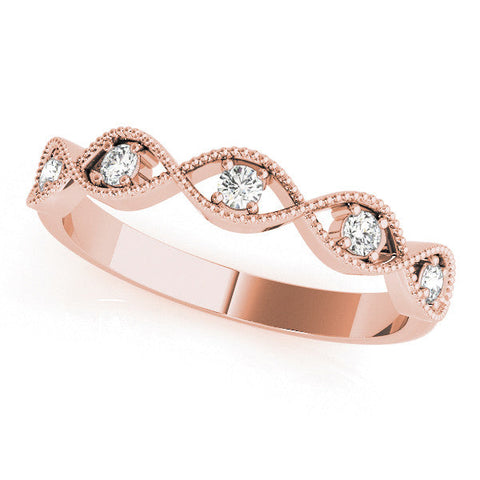 Rose gold Milgrain Marquise Diamond Band with Round Cut Stones and Bezel Setting