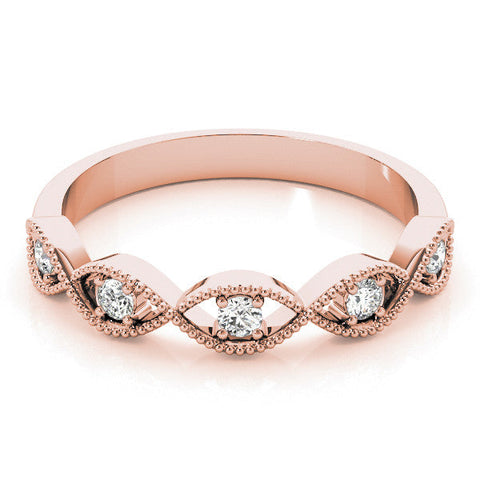 Rose gold Milgrain Marquise Diamond Band with Round Cut Stones and Bezel Setting