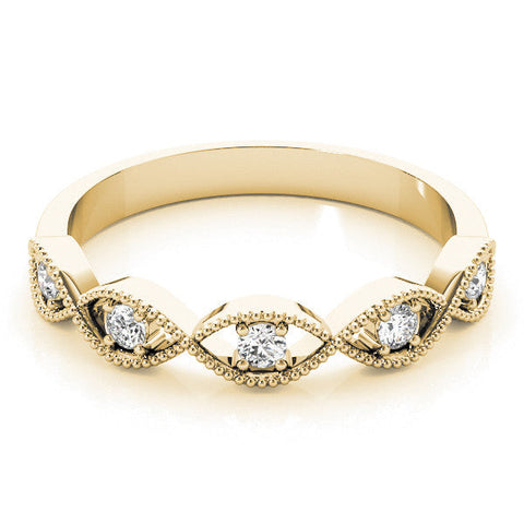 Yellow gold Milgrain Marquise Diamond Band with Round Cut Stones and Bezel Setting