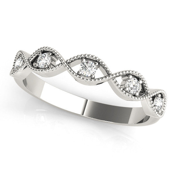 White gold Milgrain Marquise Diamond Band with Round Cut Stones and Bezel Setting