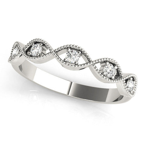 White gold Milgrain Marquise Diamond Band with Round Cut Stones and Bezel Setting