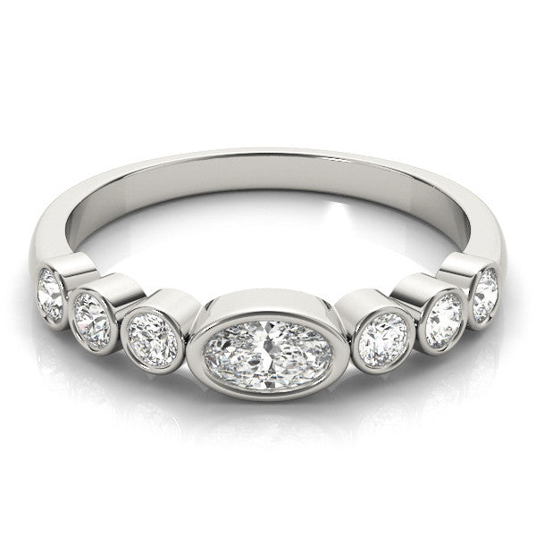 Silver Bezel Set Oval Diamond Half Eternity Band