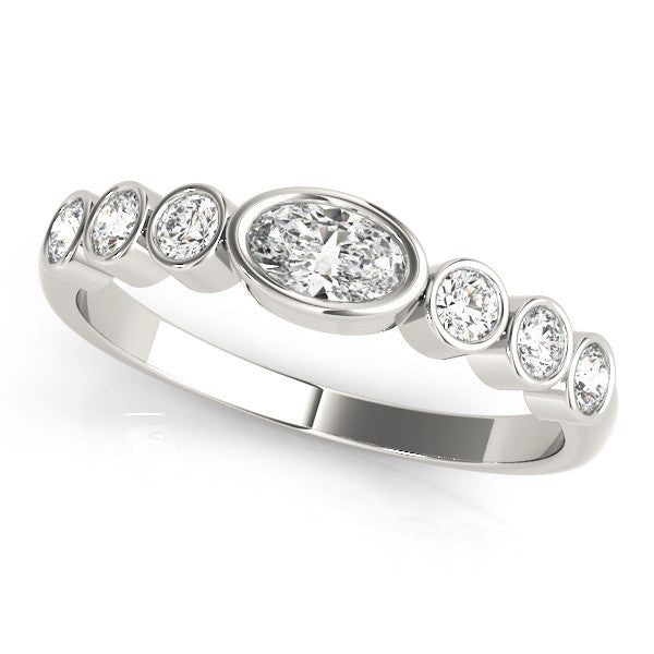 Silver Bezel Set Oval Diamond Half Eternity Band