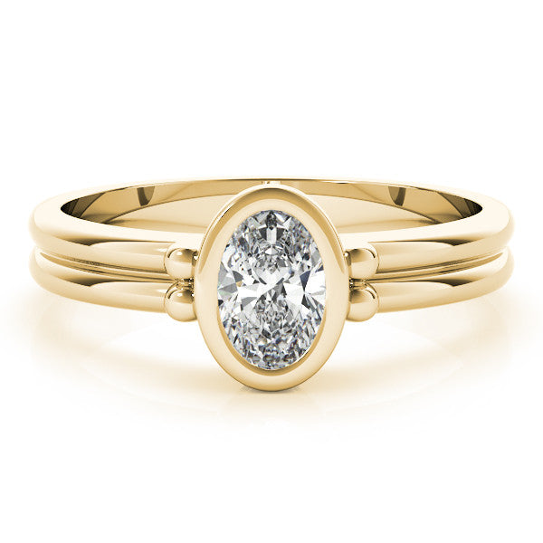 Yellow gold Oval Bezel Solitaire Ring with Split Shank Band