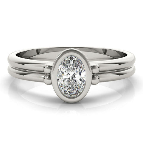 Platinum Oval Bezel Solitaire Ring with Split Shank Band