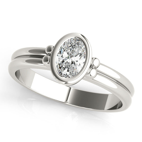 Platinum Oval Bezel Solitaire Ring with Split Shank Band