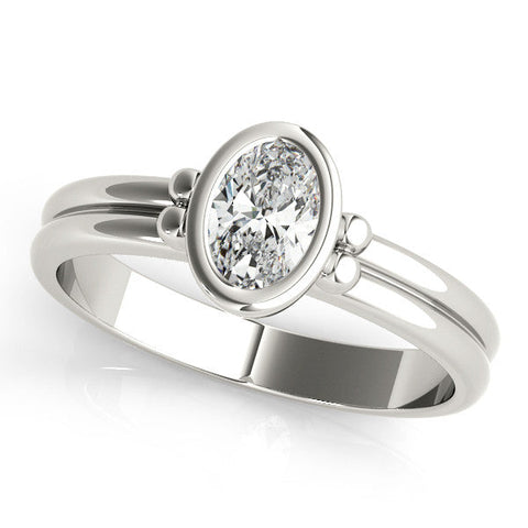 Platinum Oval Bezel Solitaire Ring with Split Shank Band