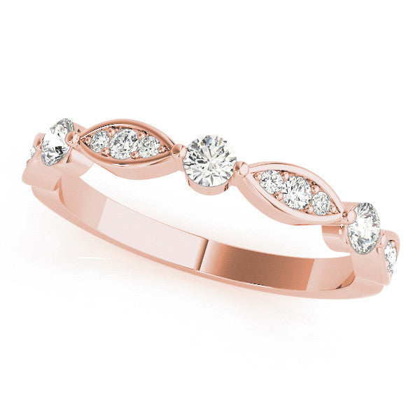Rose gold Marquise and Round Diamond Milgrain Band with Bezel Setting