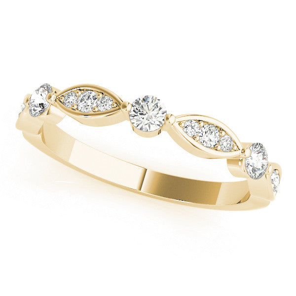 Yellow gold Marquise and Round Diamond Milgrain Band with Bezel Setting