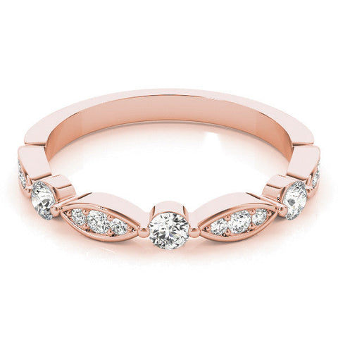 Rose gold Marquise and Round Diamond Milgrain Band with Bezel Setting