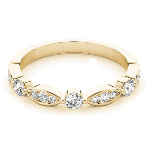 Yellow gold Marquise and Round Diamond Milgrain Band with Bezel Setting