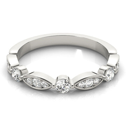 Platinum Marquise and Round Diamond Milgrain Band with Bezel Setting