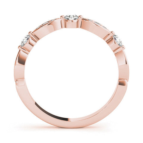 Rose gold Marquise and Round Diamond Milgrain Band with Bezel Setting