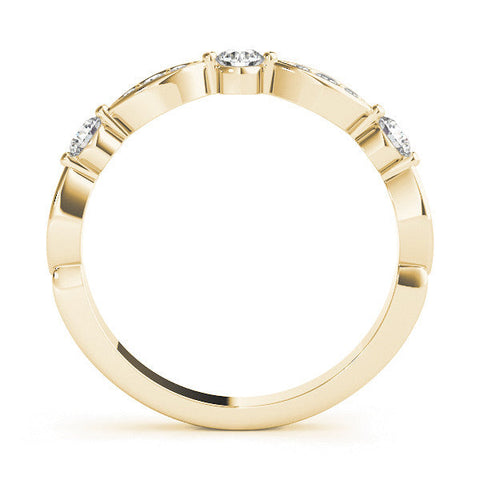 Yellow gold Marquise and Round Diamond Milgrain Band with Bezel Setting